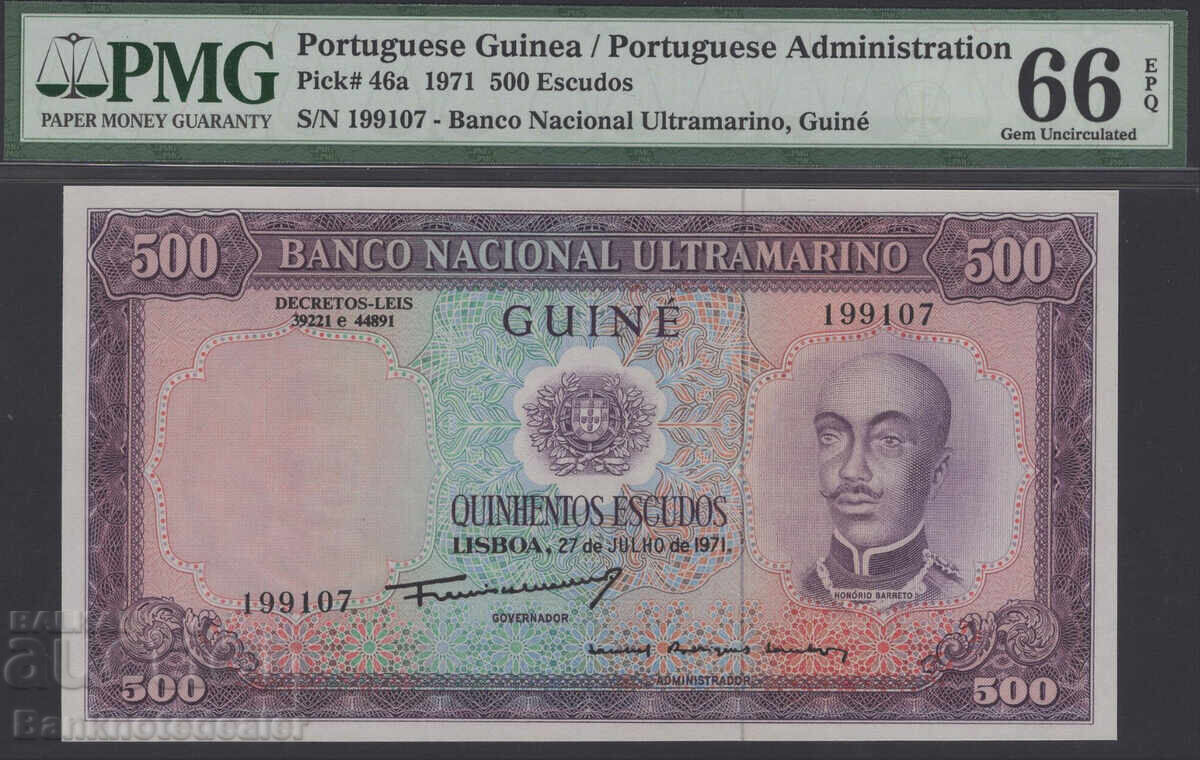 Guineea Portugheză 500 Escudos, 27 1971 Pick 46a PMG 66 Unc