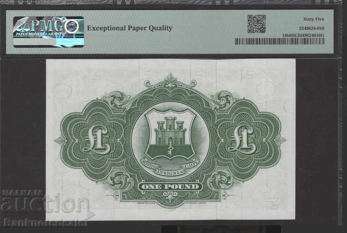 Gibraltar Government 1 Pound 1971 Pick 18b PMG 65 Uncirculated n01 with price 290.00 BGN | € 148.27