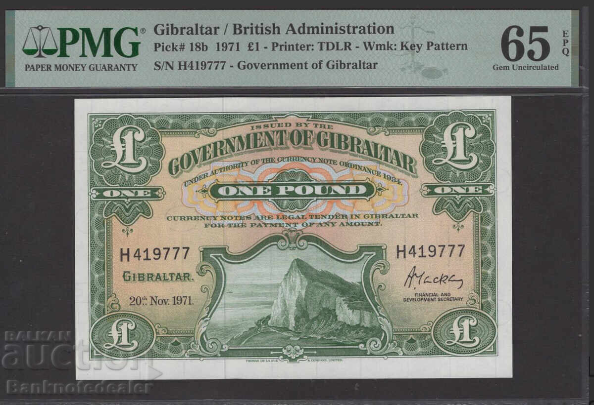 Gibraltar Government 1 Pound 1971 Pick 18b PMG 65 Uncirculated n01