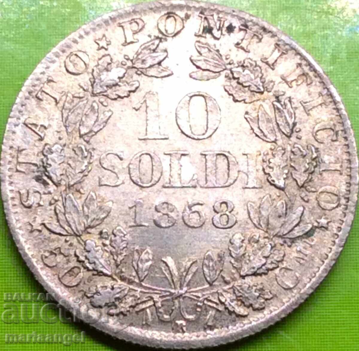 10 soldi 1868 Vatican Pius IX An. XXIII silver - 5 10 soldi 1868 Vatican Pius IX An. XXIII silver - 5