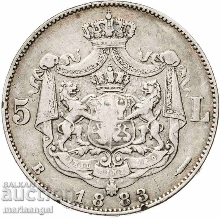 România 5 Lei 1883 Carol I București argint - 6 România 5 Lei 1883 Carol I București argint - 6