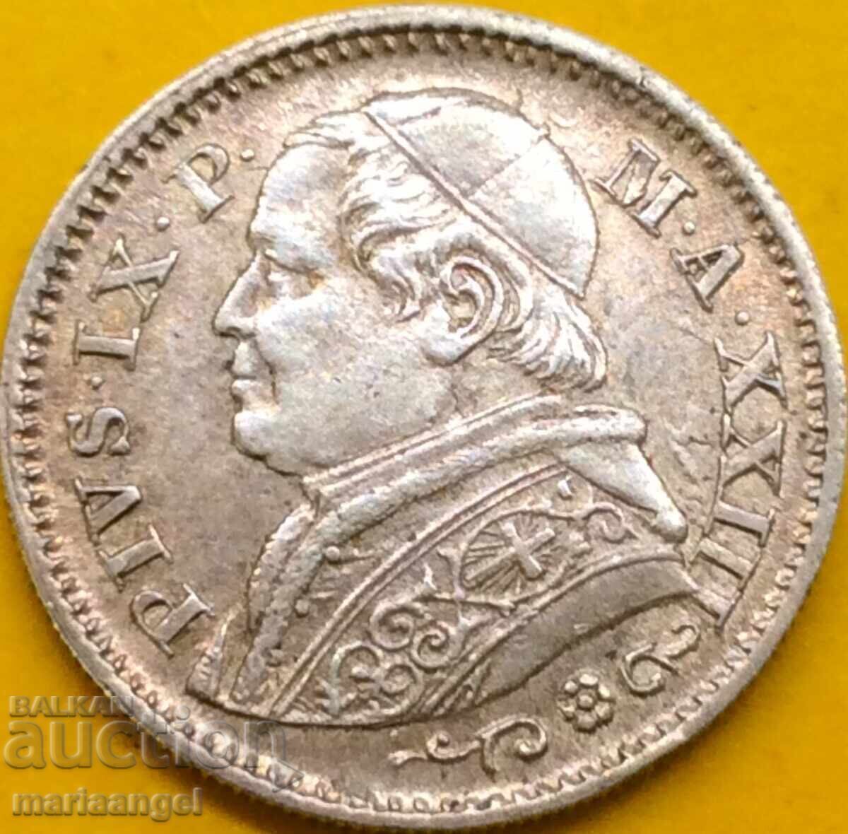 10 Soldi 1868 Vatican Pius VI anno XXIII UNC Silver Patina - 5