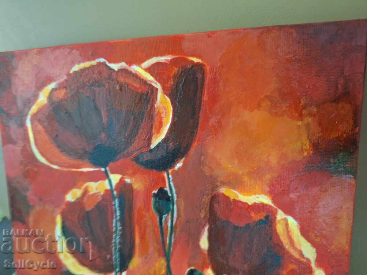 ✅ ACRYLIC PAINTING - POPPIES - 19/24 CM.❗ with price 30.00 BGN | € 15.34