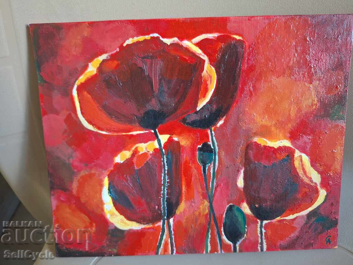 Delivery of ✅ ACRYLIC PAINTING - POPPIES - 19/24 CM.❗