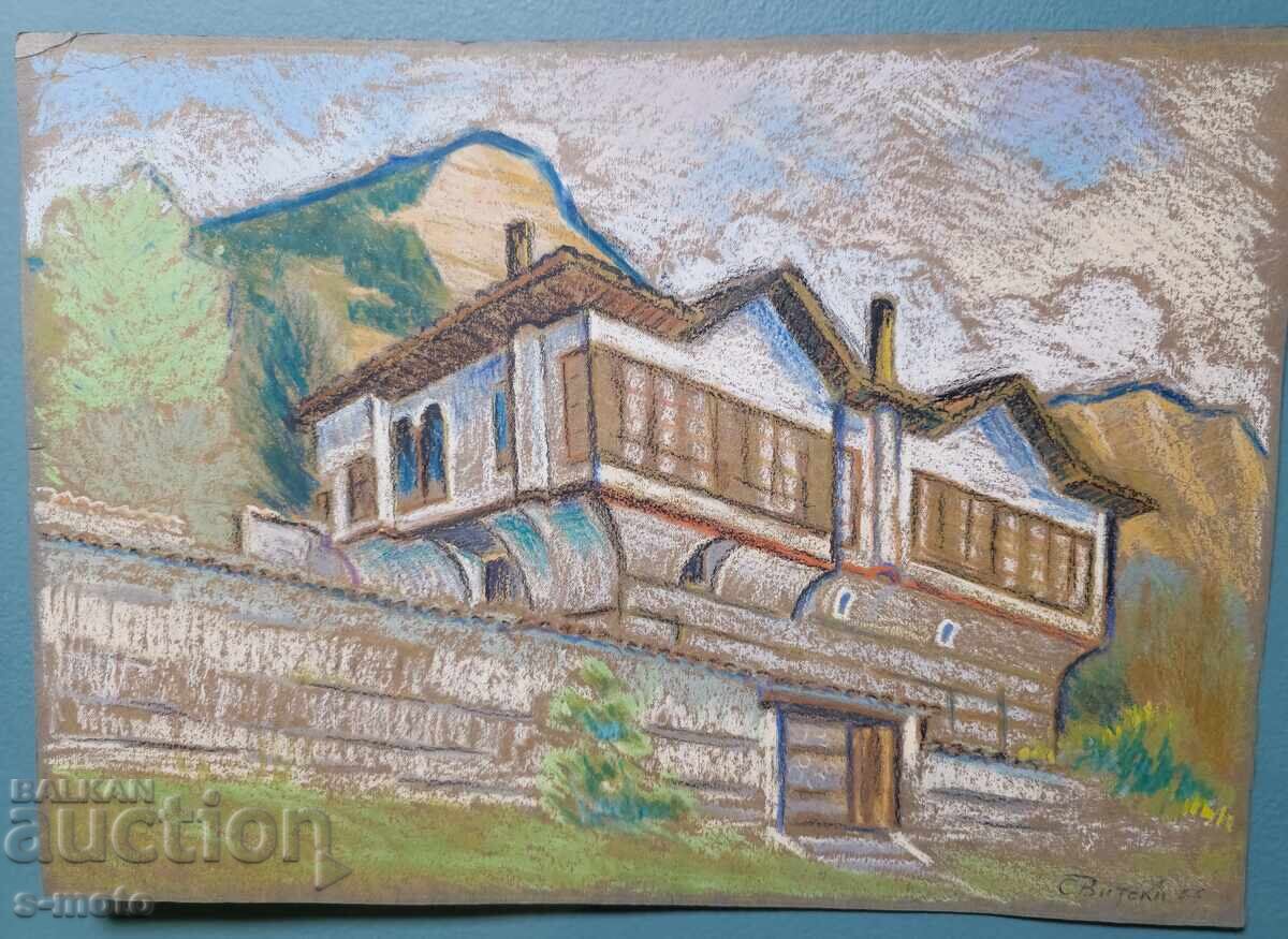 Pastel painting, cityscape, 1966 with price 220.00 BGN | € 112.48