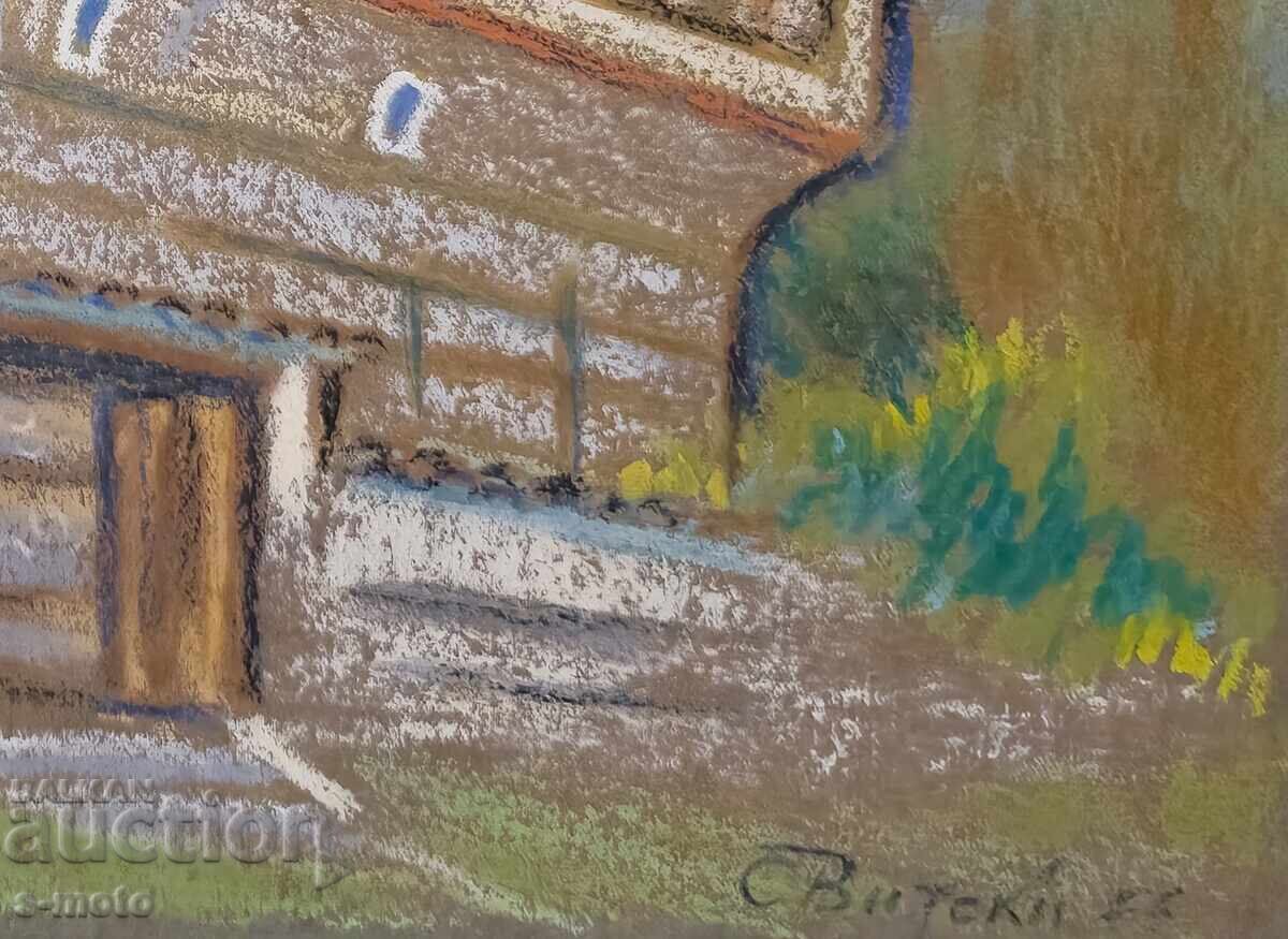 Delivery of Pastel painting, cityscape, 1966