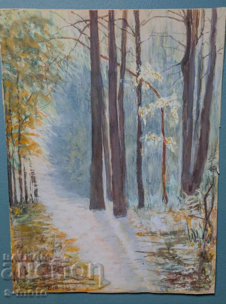 Auction Old watercolor painting forest landscape 1977 Auction Old watercolor painting forest landscape 1977