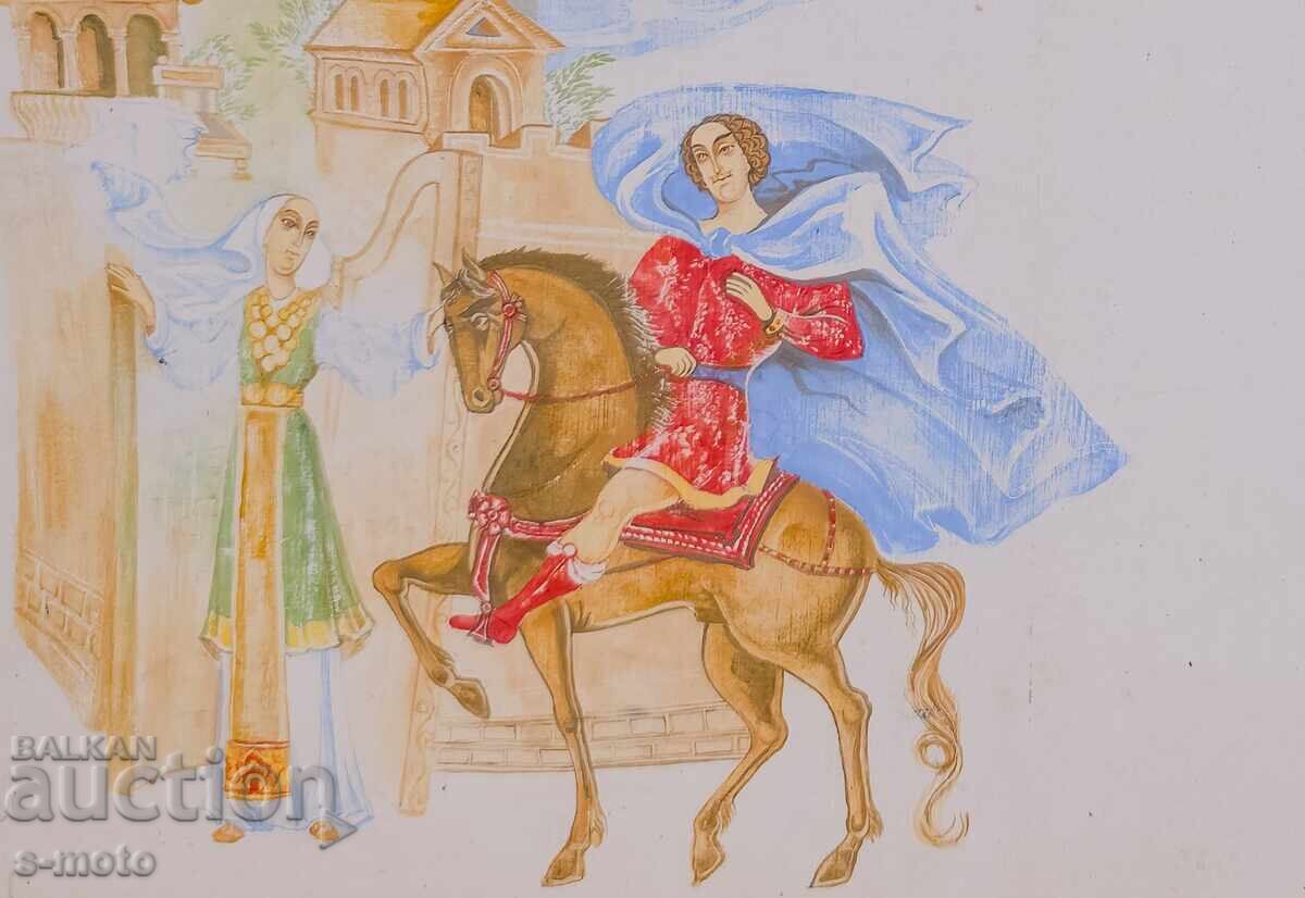 Delivery of Old gouache painting, figurative composition Delivery of Old gouache painting, figurative composition