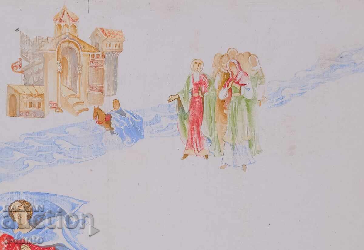 Old gouache painting, figurative composition - 6 Old gouache painting, figurative composition - 6