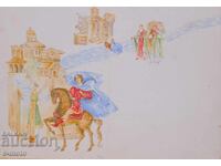 Old gouache painting, figurative composition