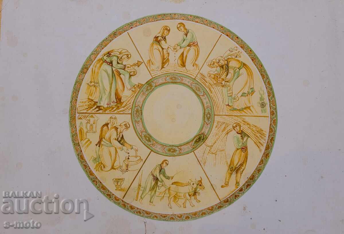 Old gouache painting, wall painting project with price 300.00 BGN | € 153.39