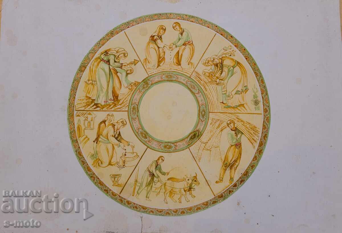 Old gouache painting, wall painting project