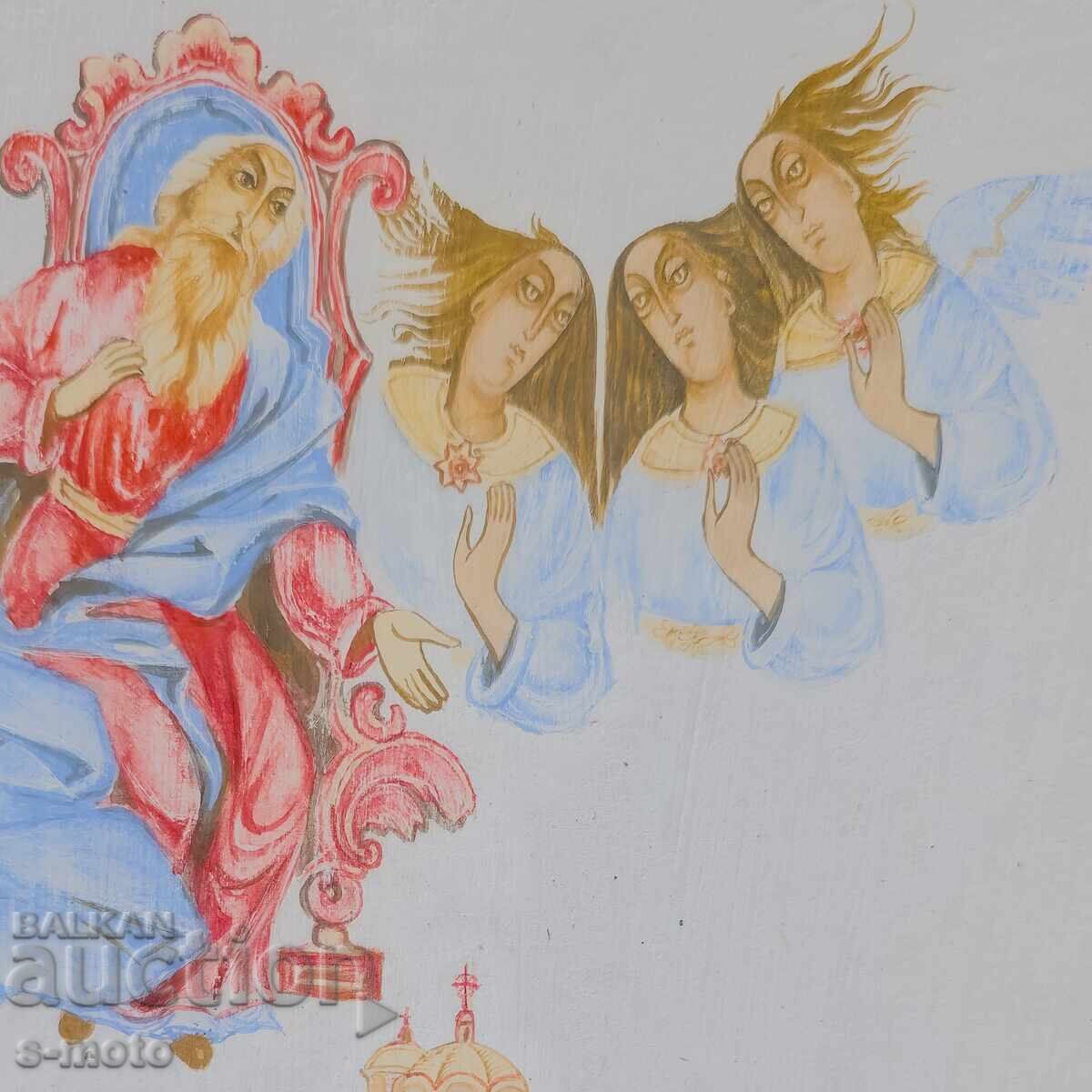 Auction  Old gouache painting, religious theme