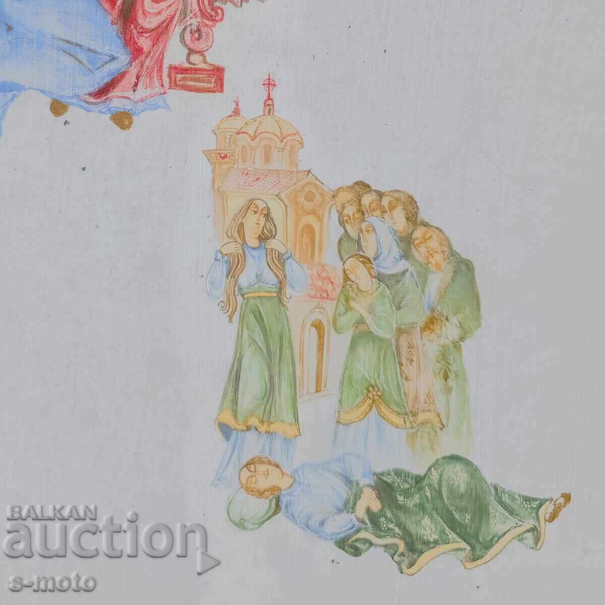 Delivery of Old gouache painting, religious theme