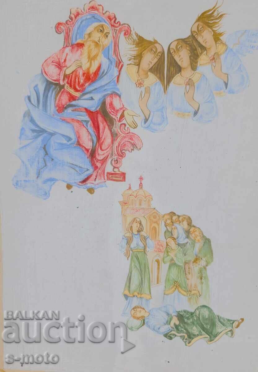 Old gouache painting, religious theme