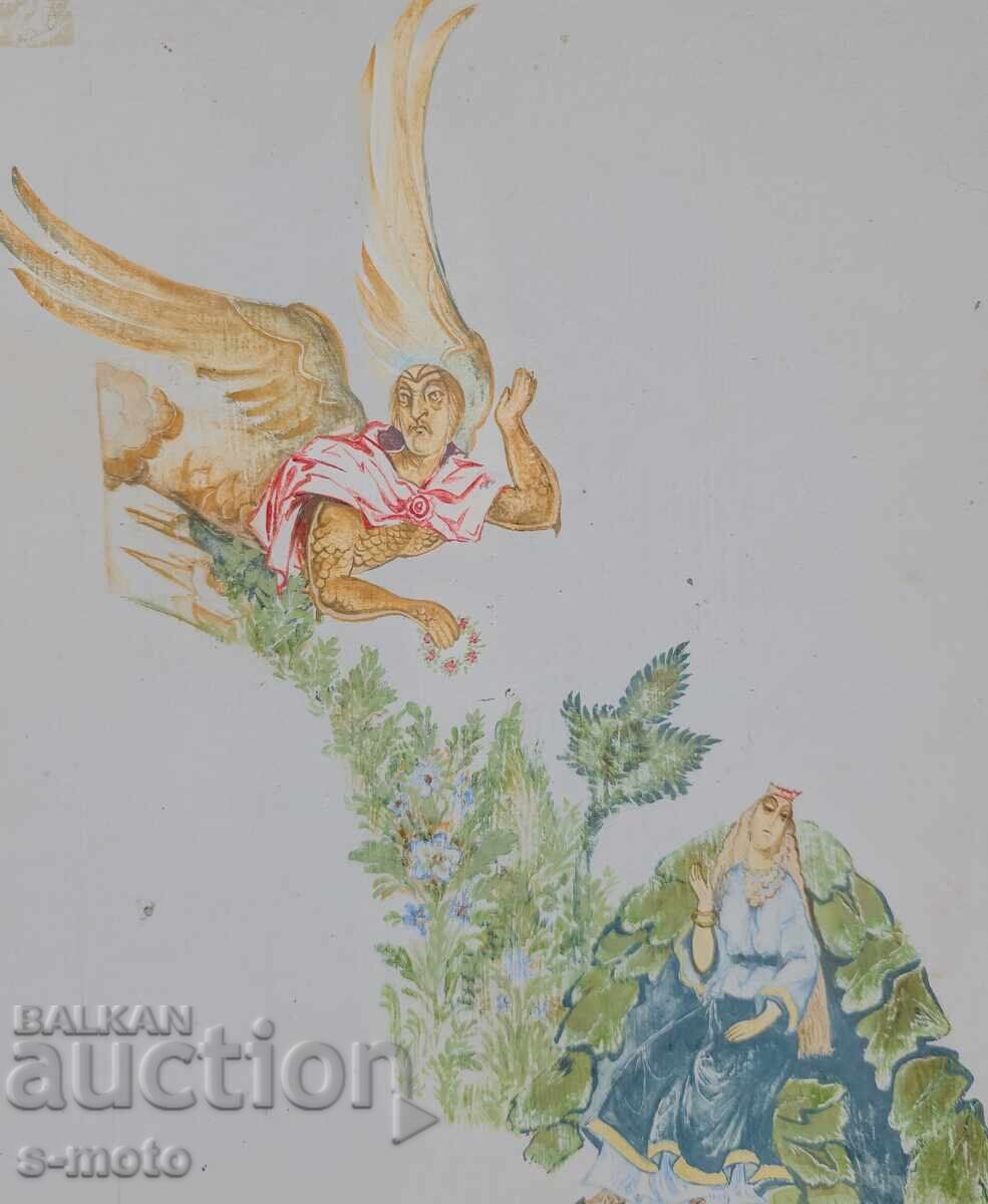 Auction  Old gouache painting, religious theme