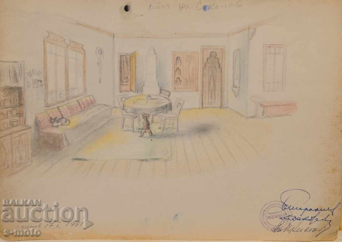 1951. Stage Design, Pencil, Georgi Popov - John (1906 - 1961)