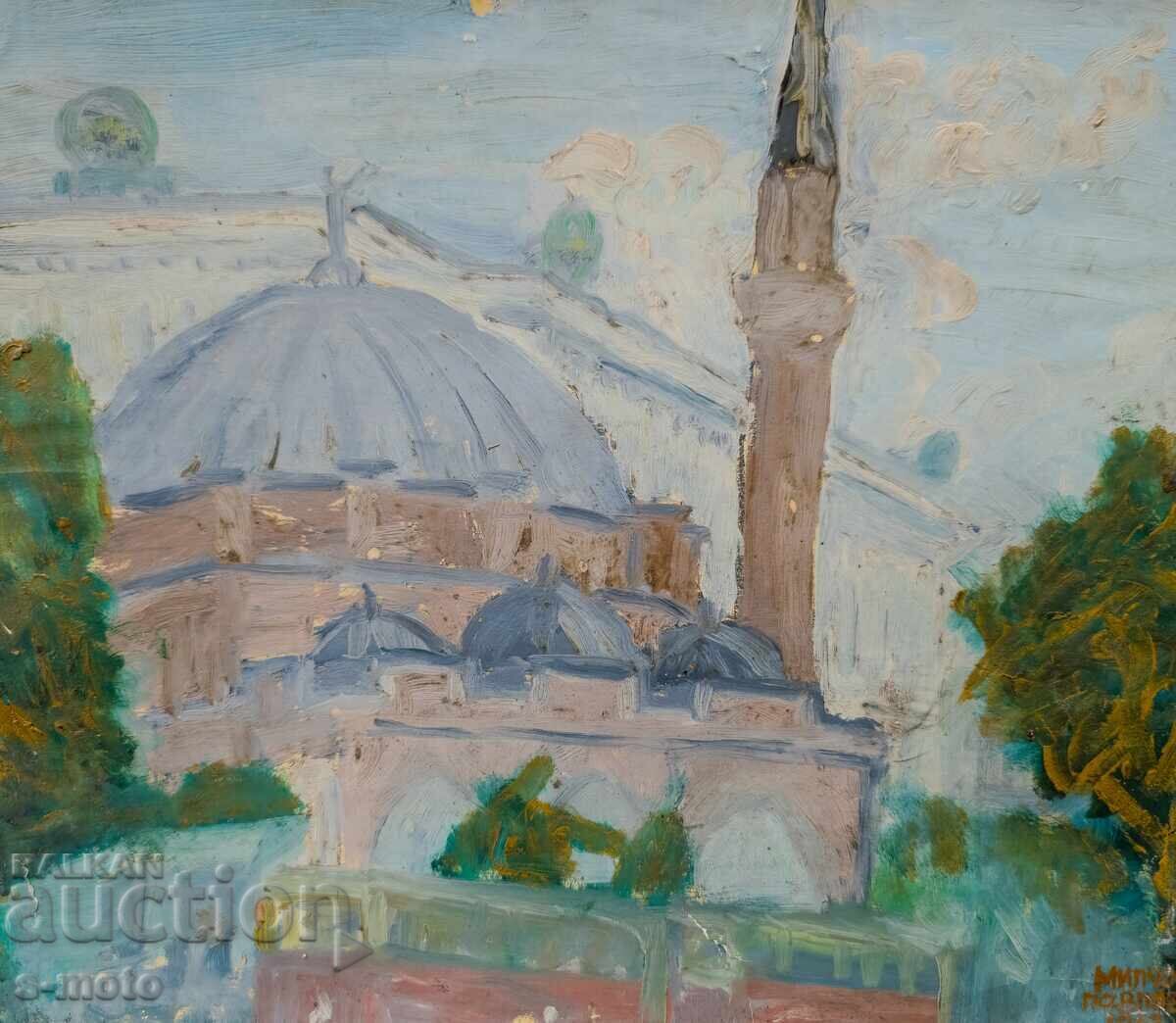 Old oil painting, cityscape, 1962 with price 200.00 BGN | € 102.26