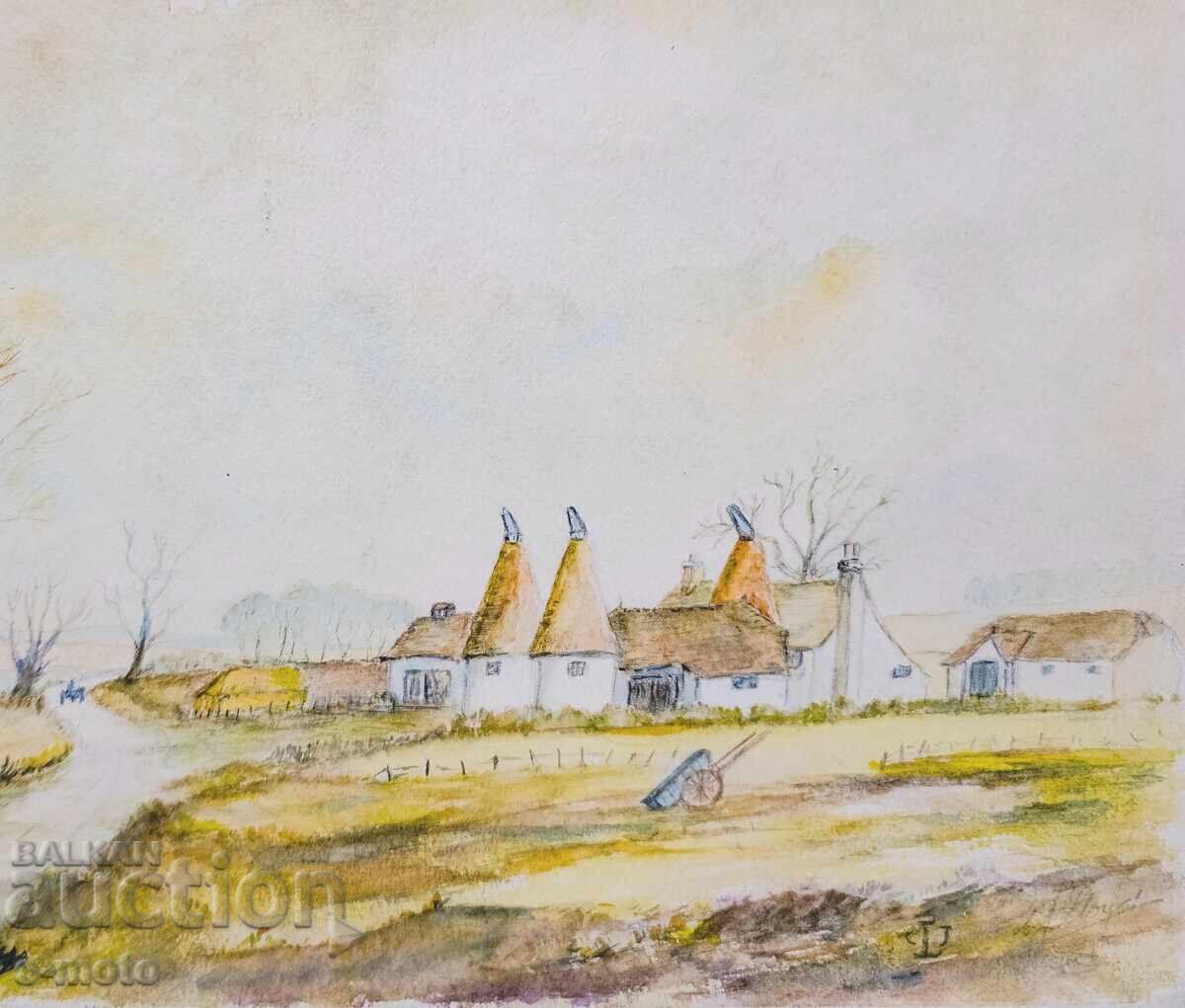 Watercolor landscape painting, signed - 6 Watercolor landscape painting, signed - 6