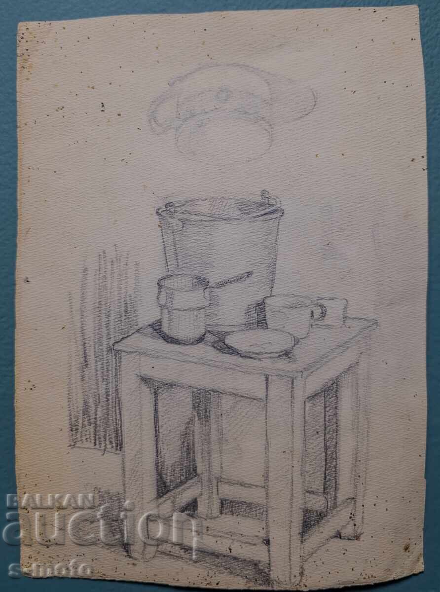 Old watercolor painting, rural landscape, 1923 - 5