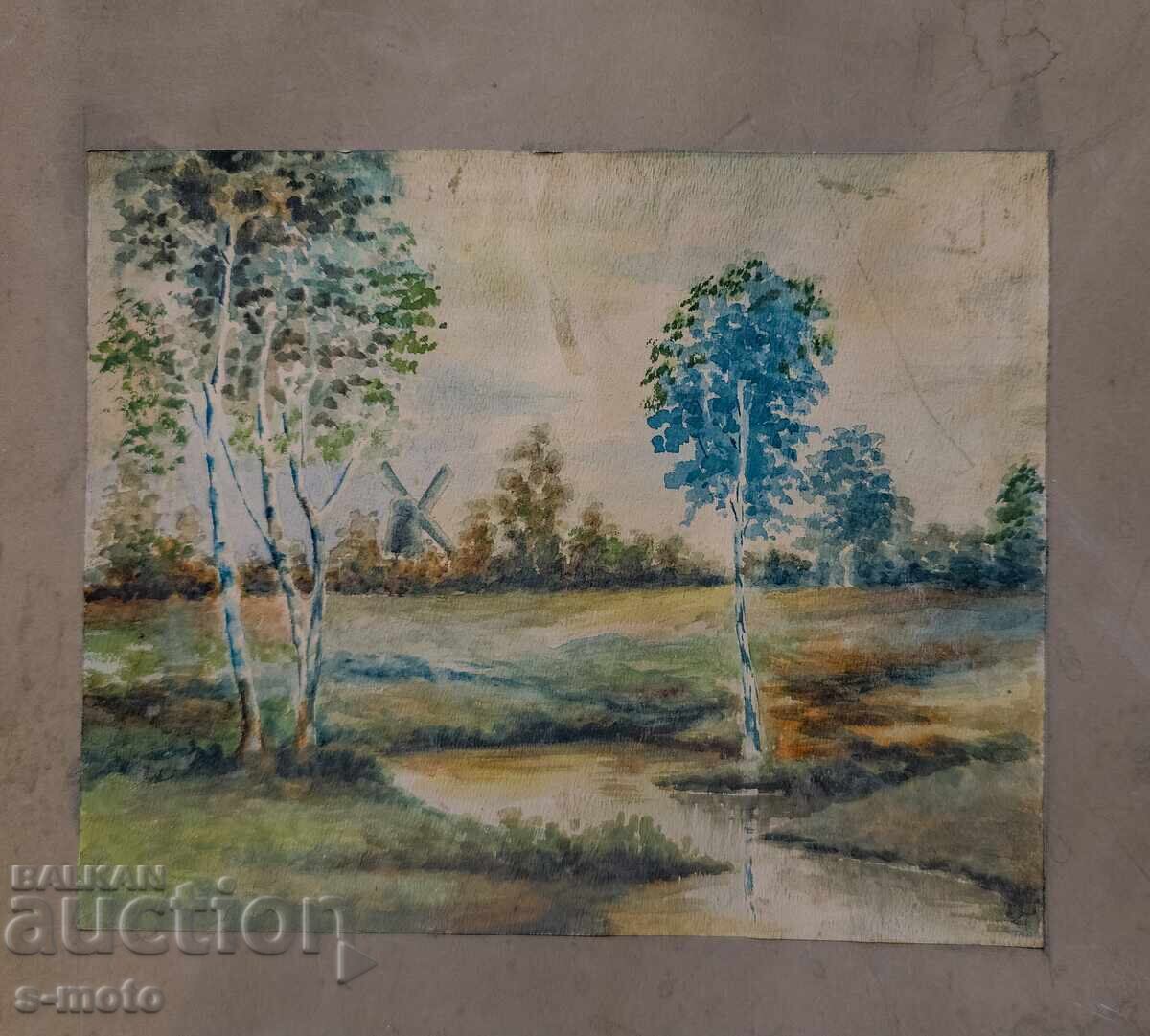 Παλιό ακουαρέλα πίνακας τοπίου ποταμού με τιμή 150.00 BGN | € 76.69 Παλιό ακουαρέλα πίνακας τοπίου ποταμού με τιμή 150.00 BGN | € 76.69