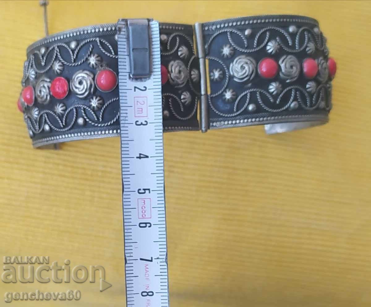 Vintage Alpaca Bracelet, Coral, Wide with Cuff - 5 Vintage Alpaca Bracelet, Coral, Wide with Cuff - 5