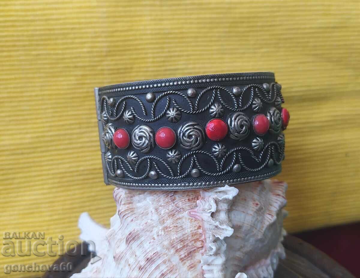 Vintage Alpaca Bracelet, Coral, Wide with Cuff Vintage Alpaca Bracelet, Coral, Wide with Cuff