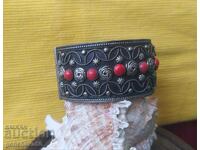 Vintage Alpaca Bracelet, Coral, Wide with Cuff