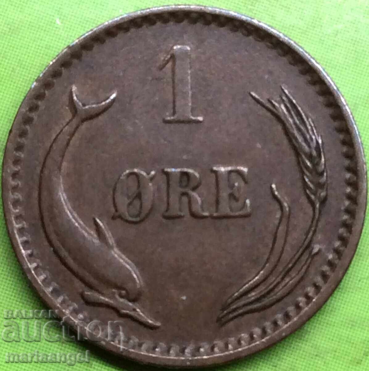 Дания 1883 1 оре йоре  Christian IX бронз - 5