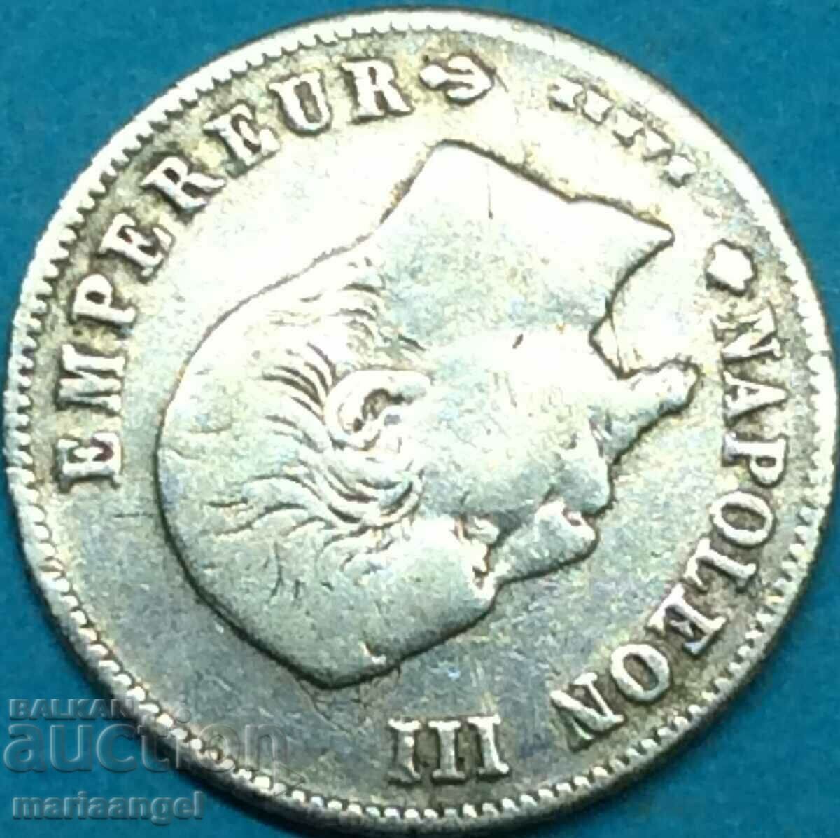 20 centimes 1860 Franta Strasbourg Napoleon III argint - 5