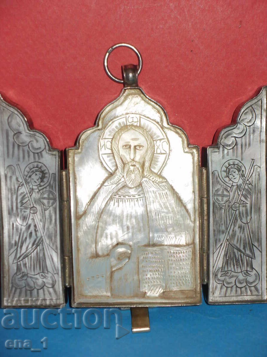 Δημοπρασία Ρωσική ασημένια επιτραπέζια τριπτυχη-εικόνα «Χριστός Παντοκράτωρ» Δημοπρασία Ρωσική ασημένια επιτραπέζια τριπτυχη-εικόνα «Χριστός Παντοκράτωρ»
