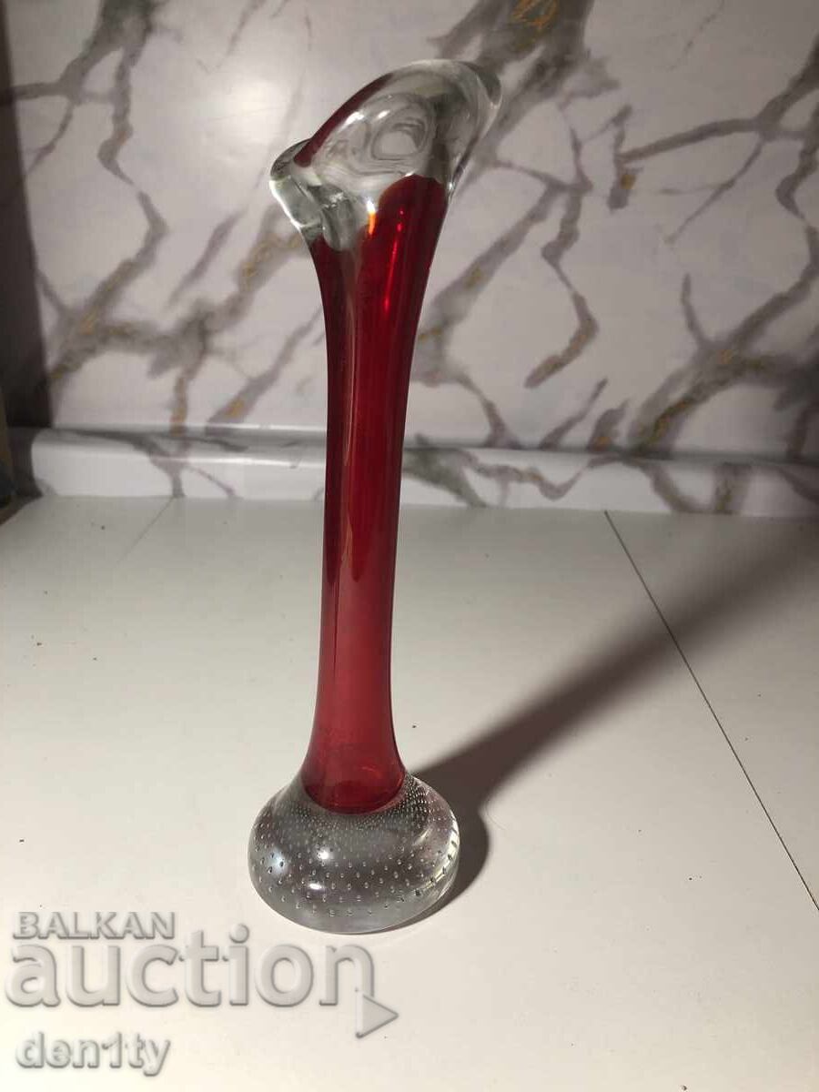 шведска рубиненочервена стъклена ваза - 6