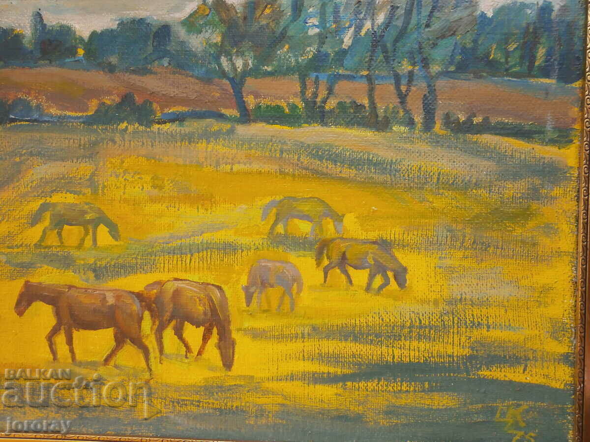 Landscape with horses Ts. Kosturkova with price 1200.00 BGN | € 613.55 Landscape with horses Ts. Kosturkova with price 1200.00 BGN | € 613.55