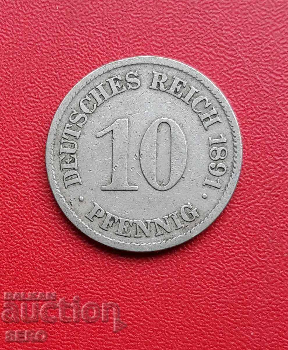 Germany-10 Pfennig 1891 E-Muldenhüten