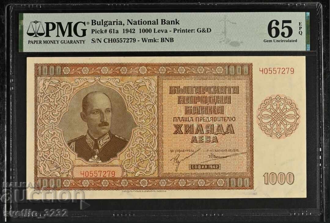 1000 Leva 1942 65 EPQ PMG