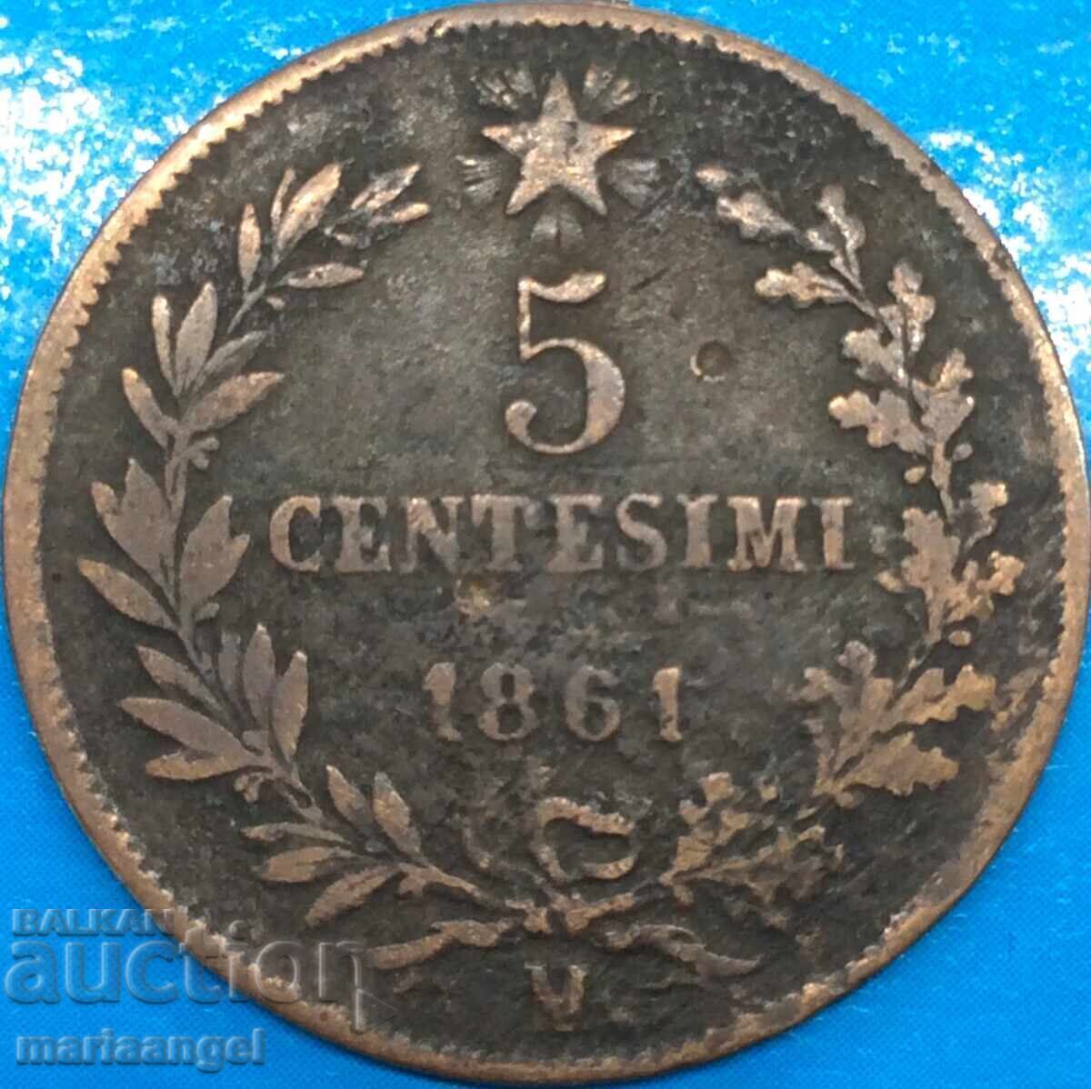 5 centesimi 1861 Italia M - Milan Victorio Emanuele III - 7 5 centesimi 1861 Italia M - Milan Victorio Emanuele III - 7