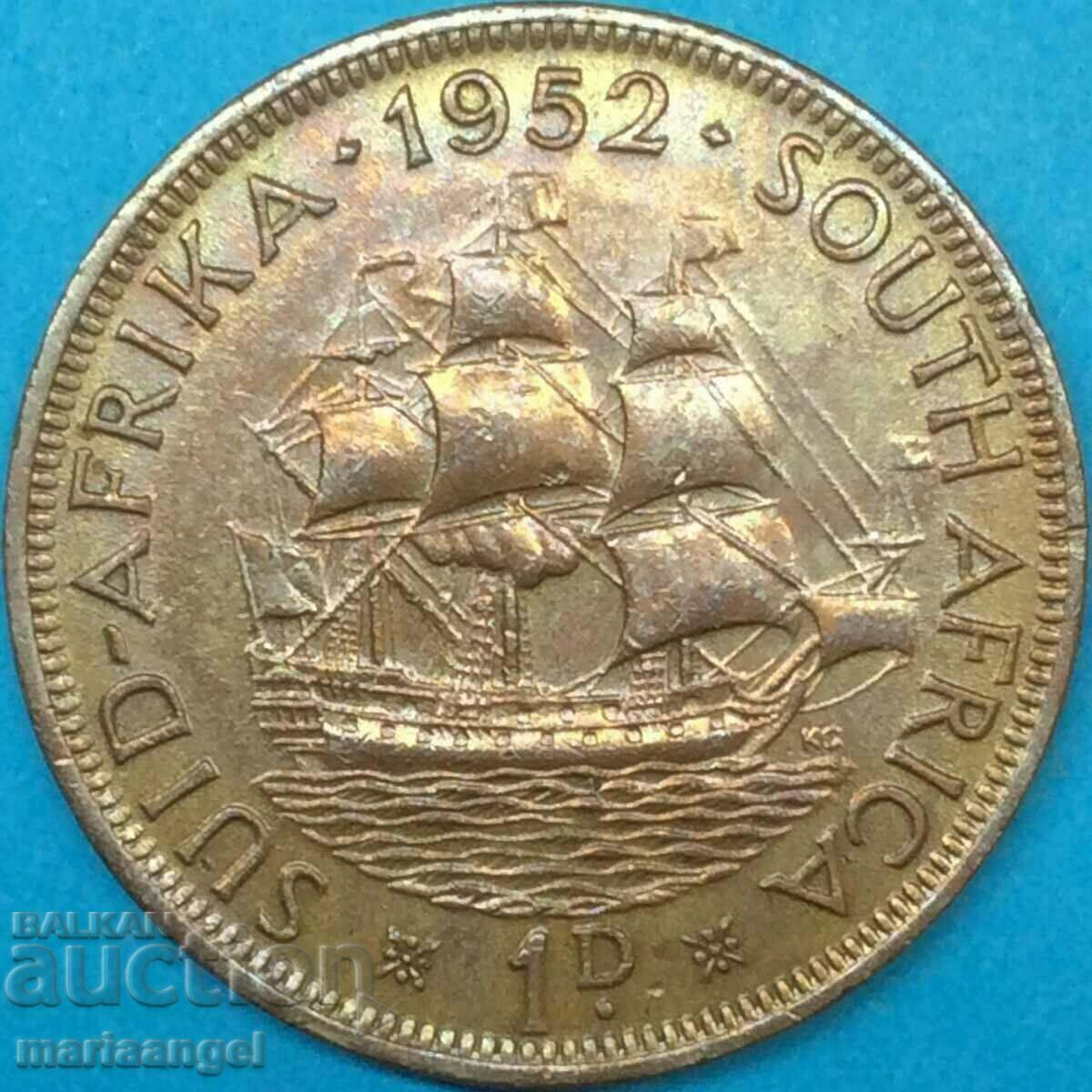 Южна Африка 1 пени 1952 Джордж VI  UNC 16000 бр! с цена 26.00 лв. | € 13.29