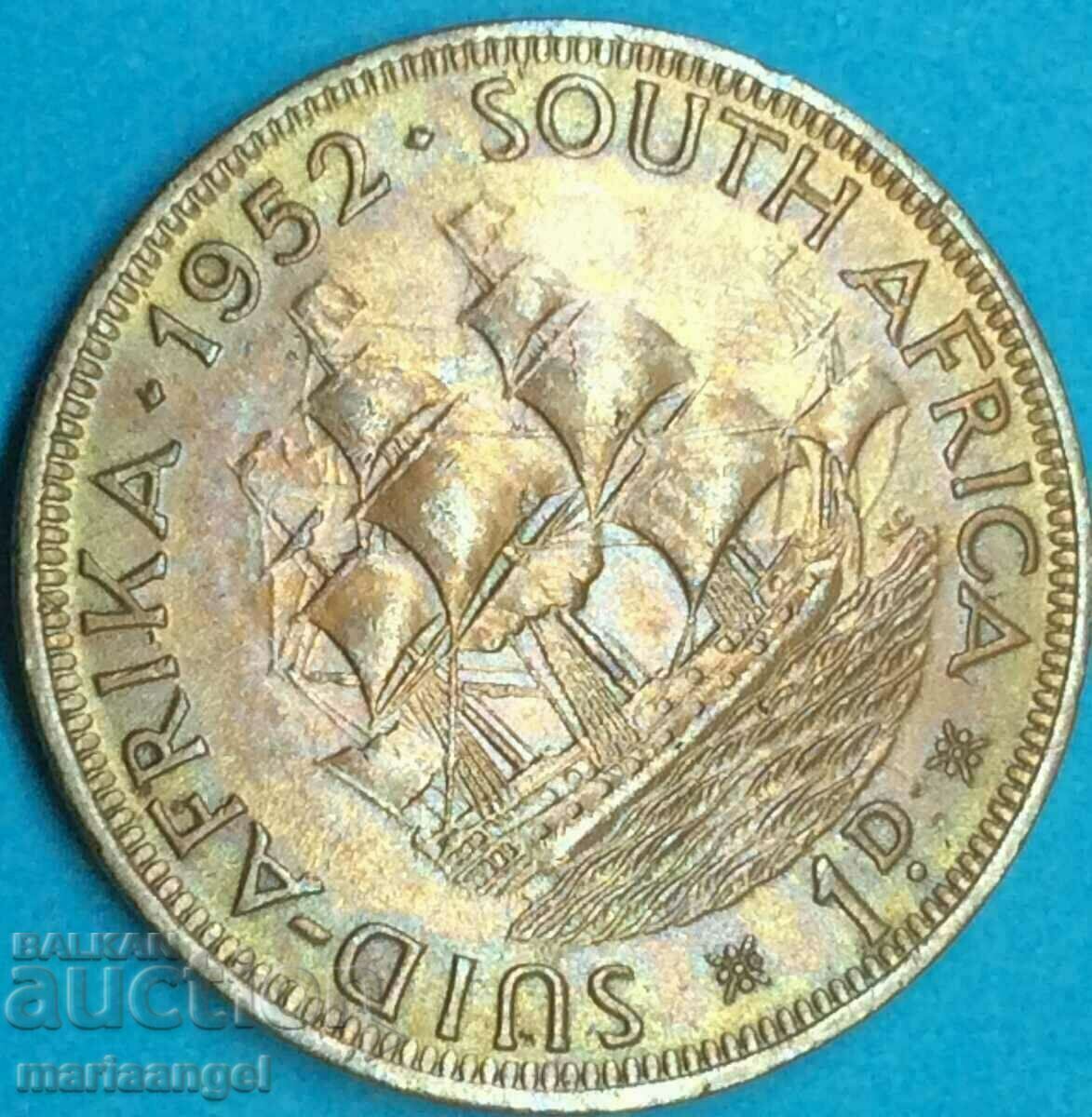 Аукцион Южна Африка 1 пени 1952 Джордж VI  UNC 16000 бр!