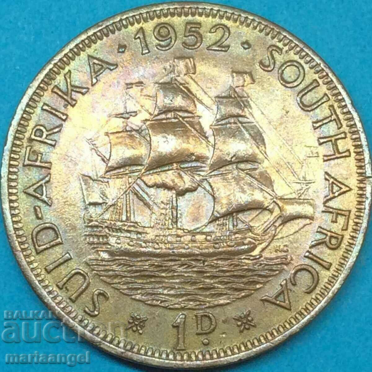 Южна Африка 1 пени 1952 Джордж VI  UNC 16000 бр! - 7