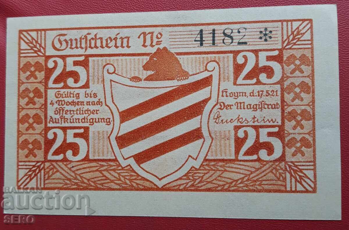 Банкнота-Германия-Саксония-Хойм-25 пфенига 1921 с цена 2.00 лв. | € 1.02