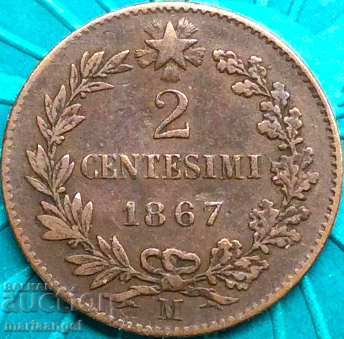 Δημοπρασία 2 centesimi 1867 M - Milan Italy centesimi