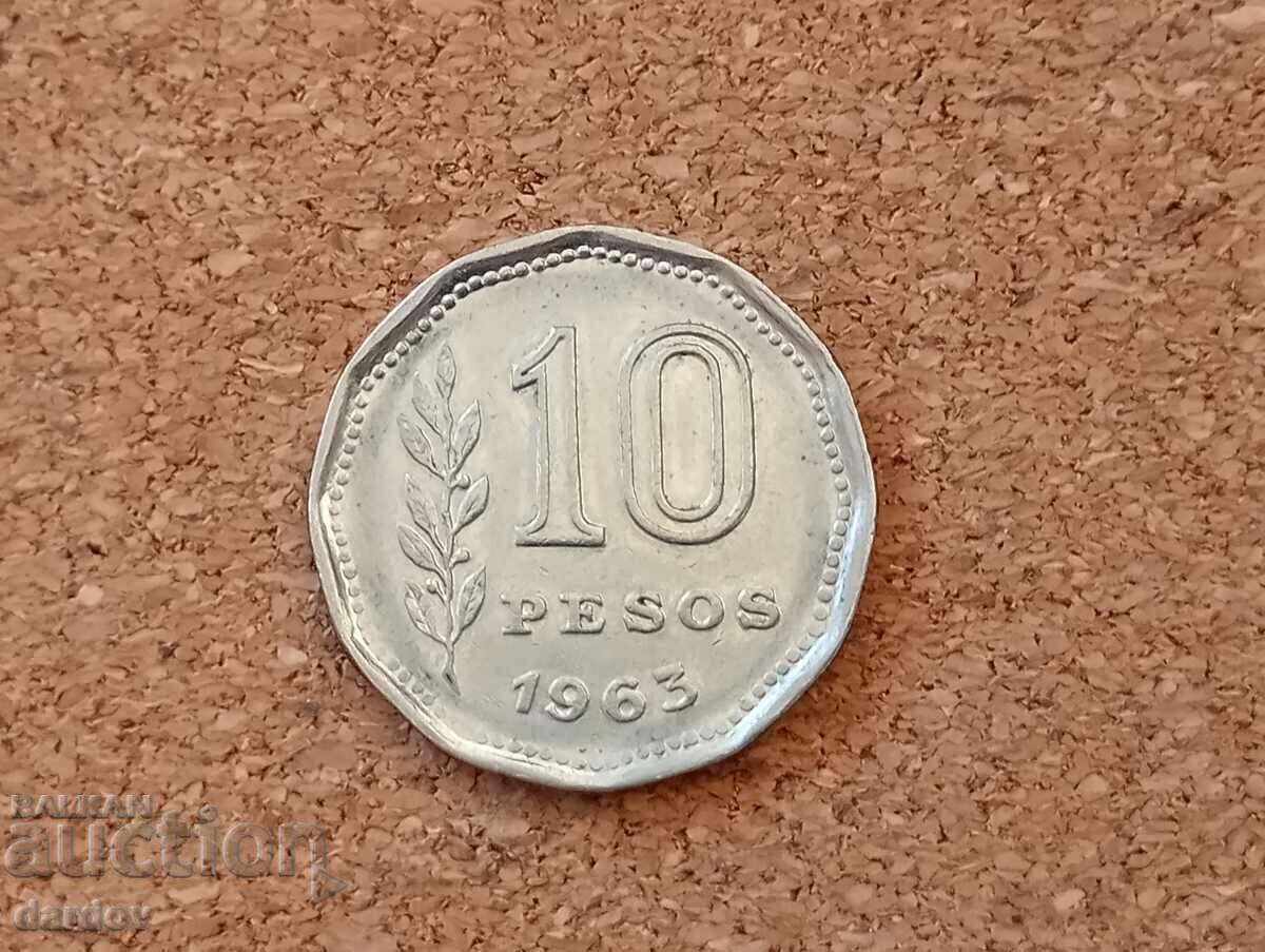 Аржентина 10 песос 1963 г. Аржентина 10 песос 1963 г.