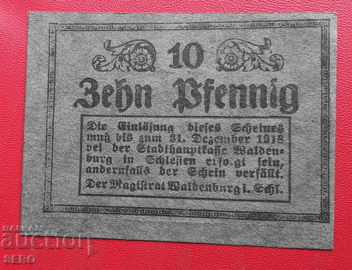 Банкнота-Германия-Силезия-Валденбург-10 пфенига 1918 с цена 2.00 лв. | € 1.02