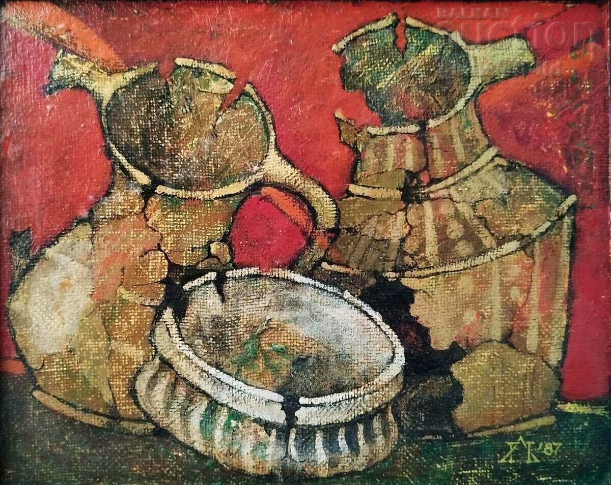 Tabloul „Vase antice”, prof. pl. Legkostup, 1987 cu preț 1700.00 BGN | € 869.20