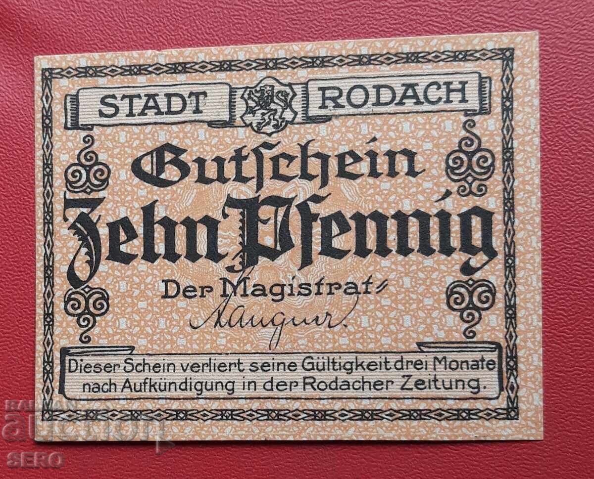 Банкнота-Германия-Бавария-Бад Родах-10 пфенига Банкнота-Германия-Бавария-Бад Родах-10 пфенига