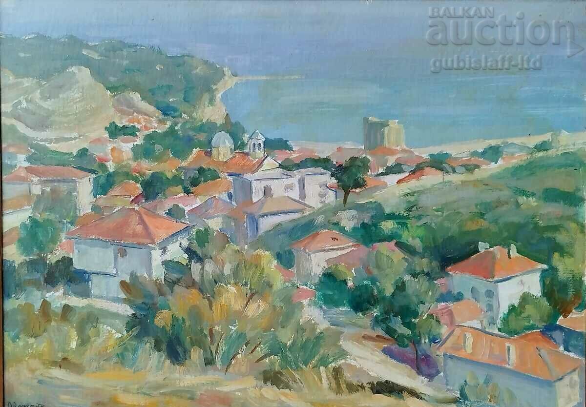 Painting "Balchik Coast", artist Dyonisiy Donchev, 1975 with price € 1500.00 | 2933.75 BGN Painting "Balchik Coast", artist Dyonisiy Donchev, 1975 with price € 1500.00 | 2933.75 BGN