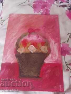 Αυθεντική ελαιογραφία "Καλάθι με τριαντάφυλλα"