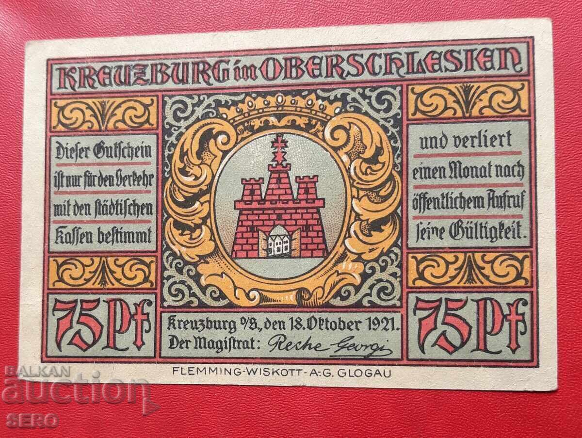 Bancnotă-Germania-Silezia-Kreuzburg-75 pfennig 1921 cu preț € 1.53 | 2.99 BGN Bancnotă-Germania-Silezia-Kreuzburg-75 pfennig 1921 cu preț € 1.53 | 2.99 BGN