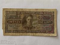 British Ceylon 25 Cents 1942 George V