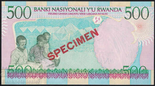 Rwanda 500 Francs 1998 SPECIMEN Pick 26s Uncirculated with price 90.00 BGN | € 46.02